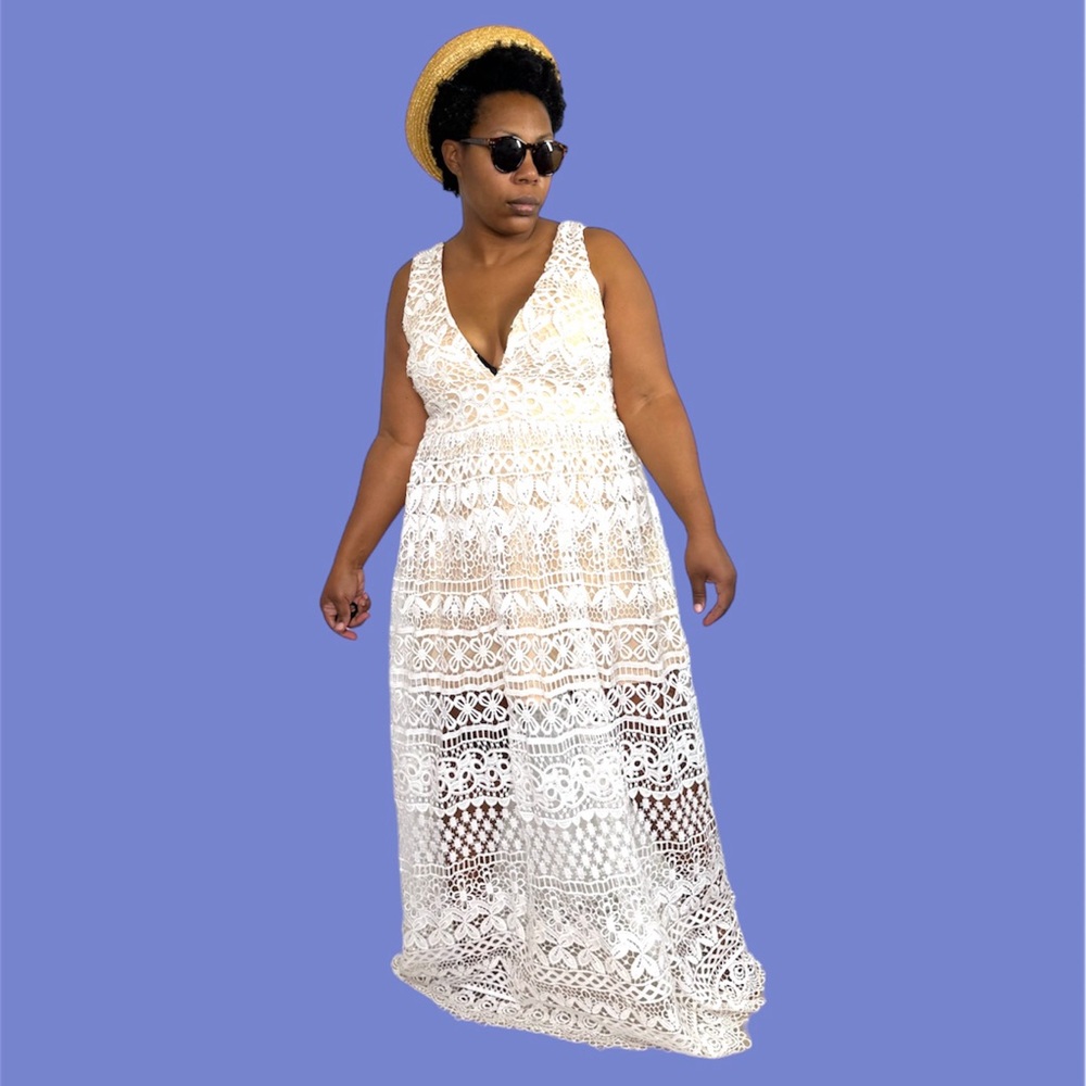 Lulus Dress Maxi Crochet Lace Overlay Sleeveless Formal Bridal